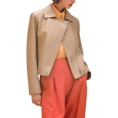 HERMES SS24 Leather Jacket Women's Beige