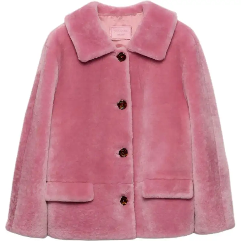 PRADA Logo Patch Shearling Jacket