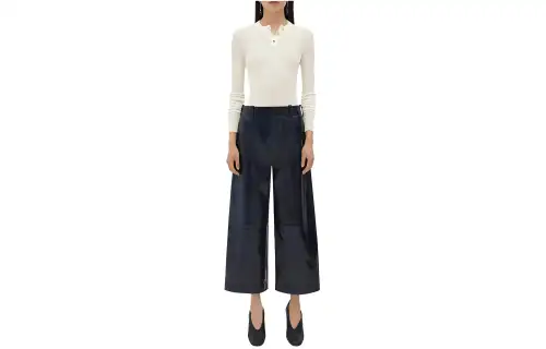 Bottega Veneta Leather Culotte Trousers Casual Pants Women's Black
