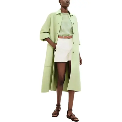 HERMES Coats Women's Green Lapel Moderate Straight Fit