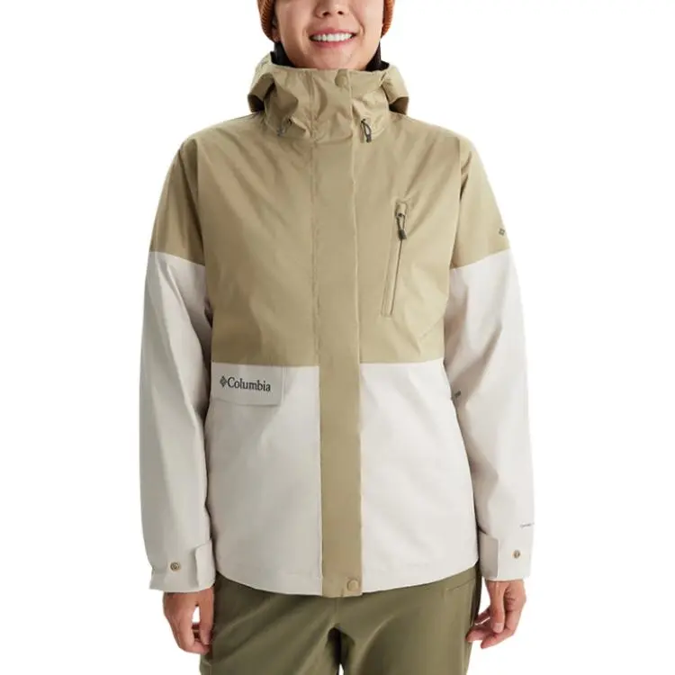 Columbia Waterproof, Windproof, Breathable, And Thermal Windbreaker Jacket Women's Khaki/White