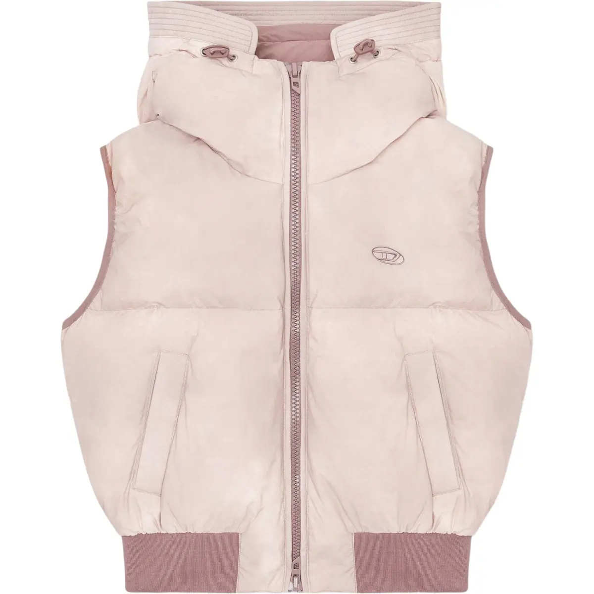 DIESEL Embroidery Logo Fitted Hooded Thickened And Fleece Lined Zippers Down Vest Women's Honey Powder