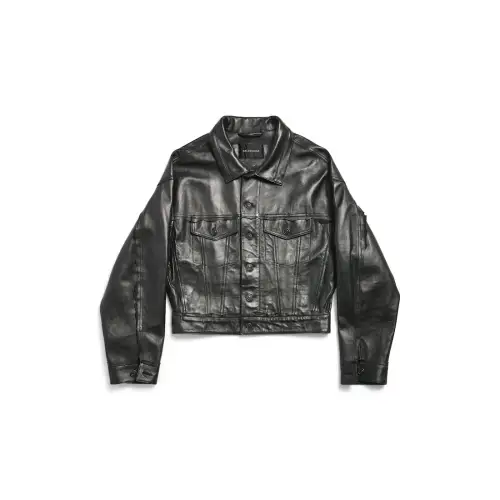 Balenciaga Leather Jacket Loose Fit Women's Black