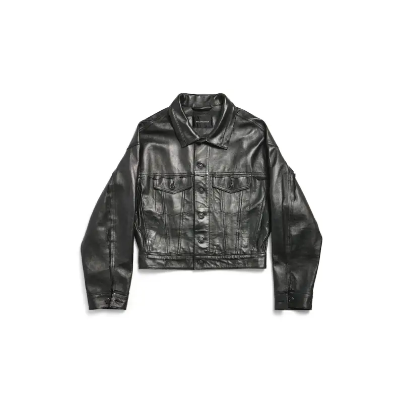 Balenciaga Leather Jacket Loose Fit Women's Black