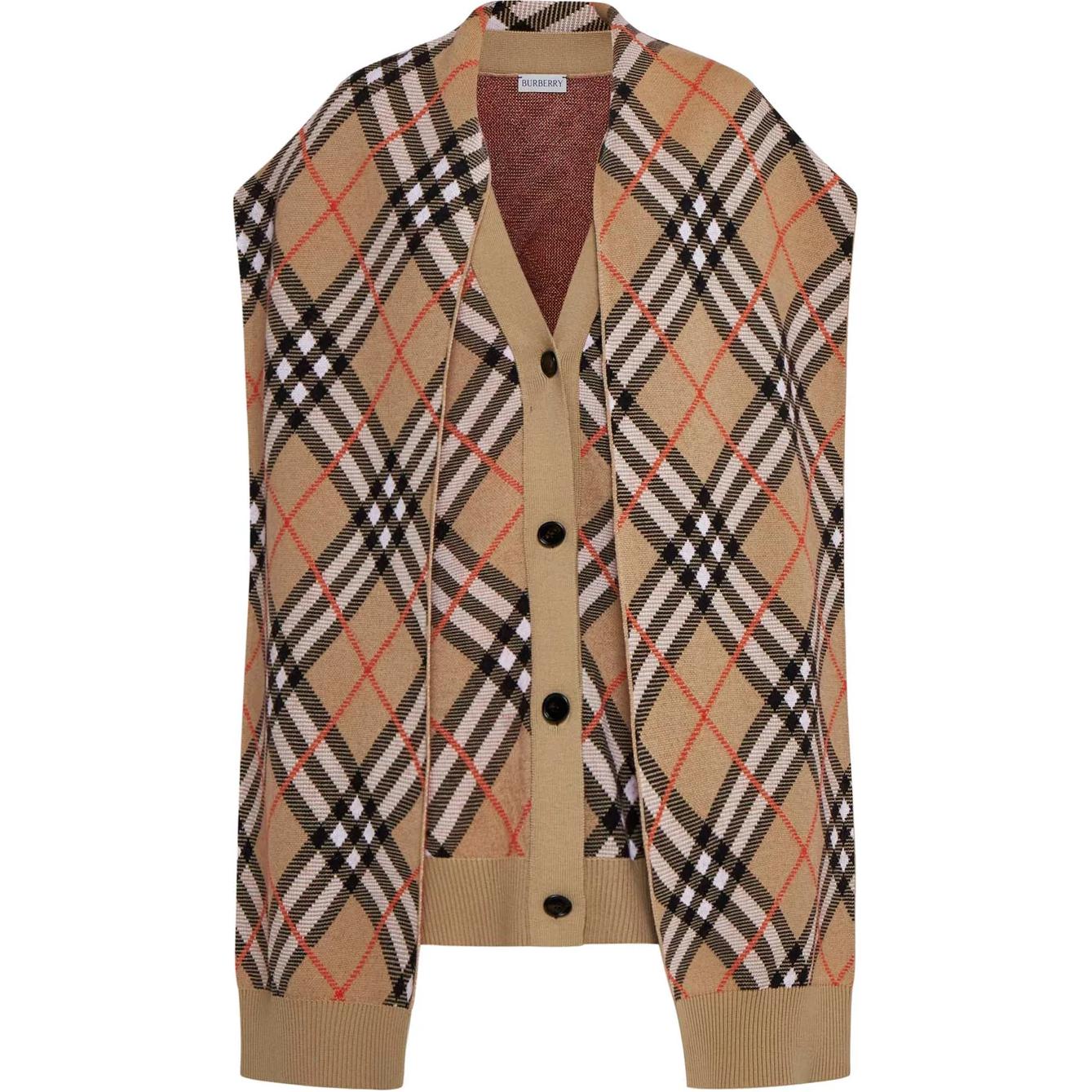 Женское пончо Burberry V (коричневое в клетку)