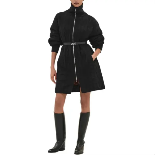 HERMES Coats Women's Black Lapel Moderate