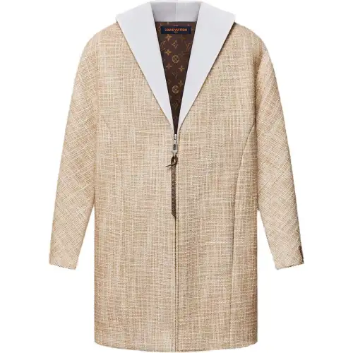 Lv Graphic Collar Oversized Tweed Coat