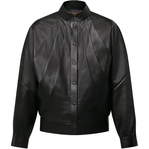 Lv Leather Bomber With Pleats