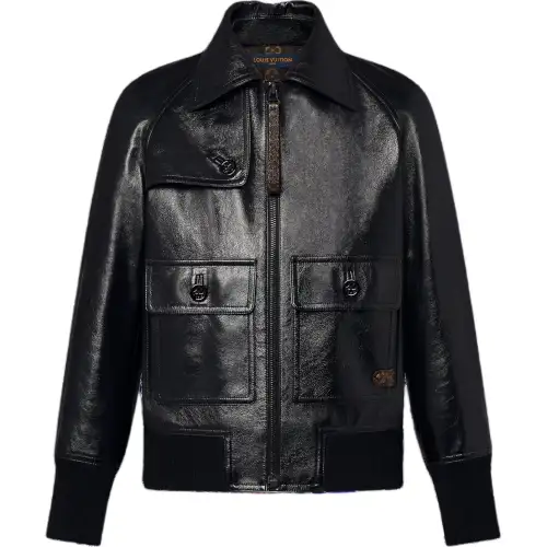 LOUIS VUITTON Leather Jacket Women's Black