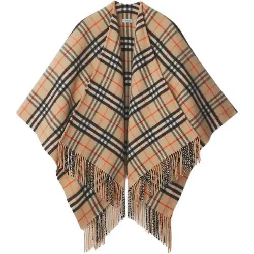 Burberry Checked Fringed-Edge Cape