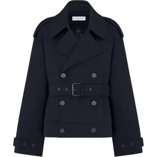 DIOR Coats Women's Marine Blue Lapel Moderate Straight Fit