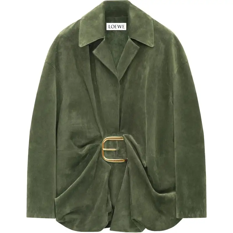 LOEWE FW24 Leather Jacket Women's Khaki Green
