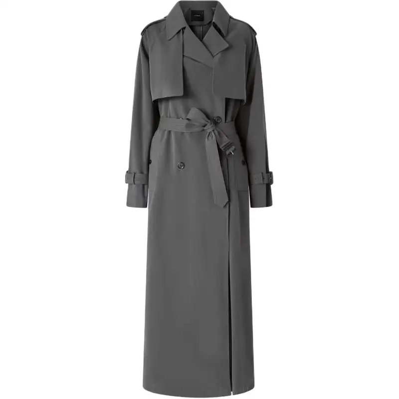 PINKO Solid color faded cotton double breasted solid color windbreaker women's gray
