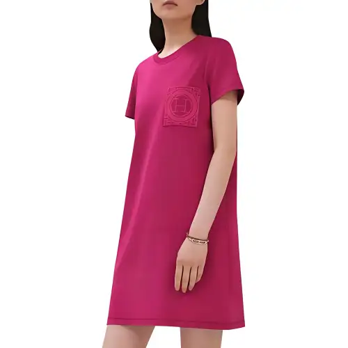 HERMES Short Sleeved Dress Women's Rose Red