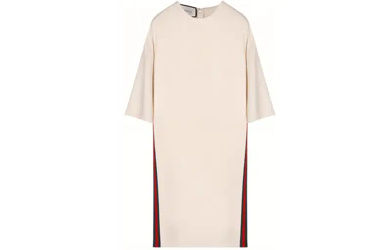 GUCCI Short Sleeved Dresses Women's White Crew Neck Thin