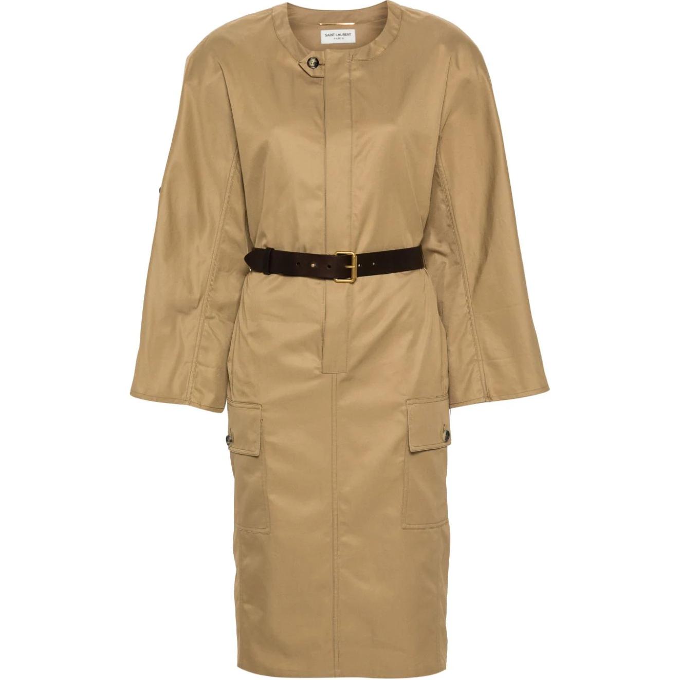 Saint Laurent belted cotton twill midi dress