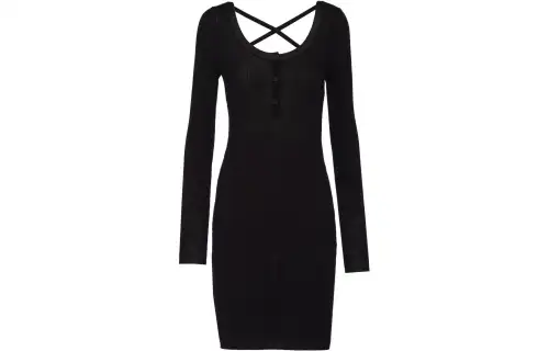 MIU MIU Long Sleeved Dresses Women's Black Crew Neck Moderate