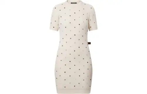 LOUIS VUITTON Rhinestone Ribbed Knit Dress