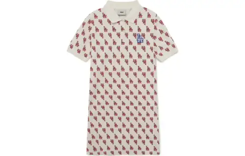 MLB Trend sports creamy short sleeve dress, polo collar, mid rise, A-line