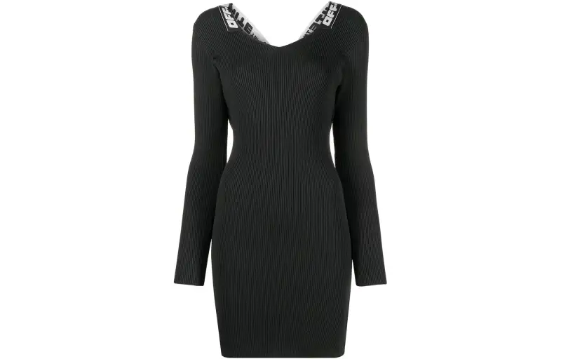 OFF-WHITE logo-tape ribbed dress