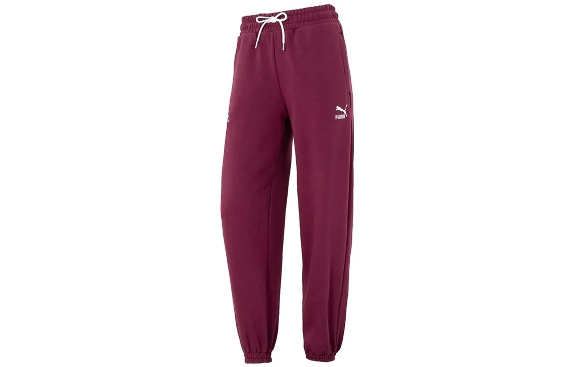 PUMA Letter Logo Embroidery Thickened And Fleece-Lined Lace-Up Elastic Cuff Knitted Sweatpants Women's
