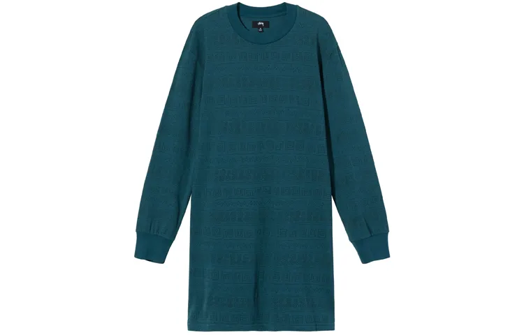 Stussy Long-Sleeved Dresses Women's Blue Crew Neck Moderate Long