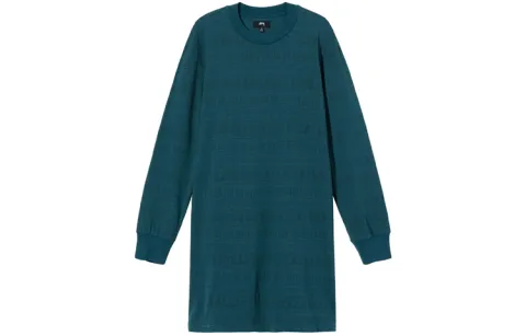 Stussy Long-Sleeved Dresses Women's Blue Crew Neck Moderate Long