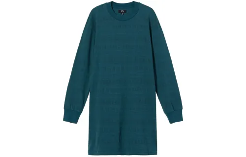 Stussy Long Sleeved Dresses Women's Blue Crew Neck Moderate Long