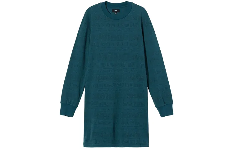 Stussy Long Sleeved Dresses Women's Blue Crew Neck Moderate Long