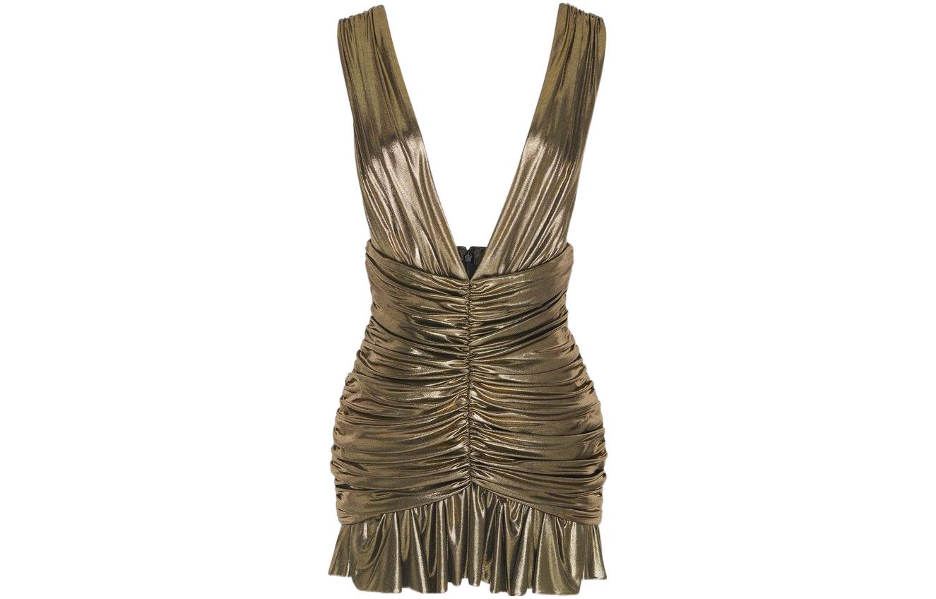 SAINT LAURENT Ruched Metallic Mini Dress