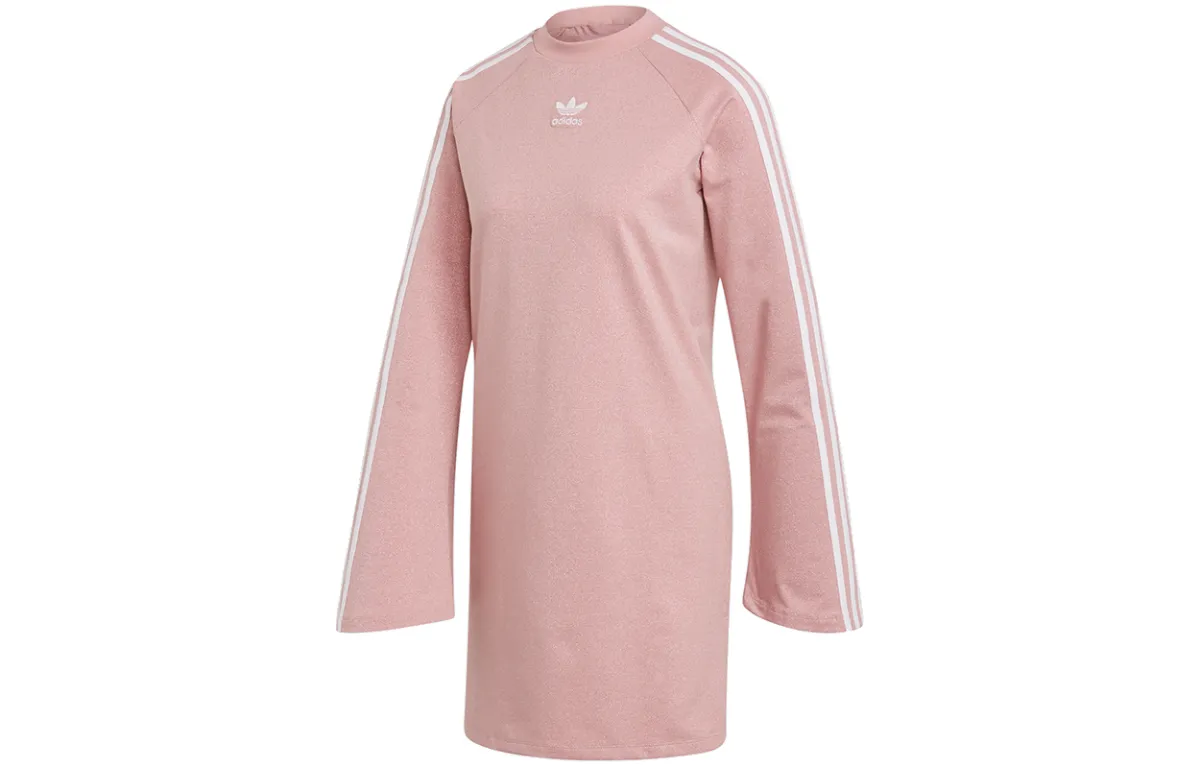 Adidas Originals Long-Sleeved Dresses Women's Pink Crew Neck Moderate Short Bodycon Skirt