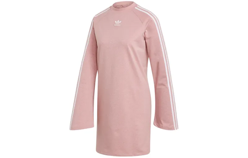 Adidas Originals Long Sleeved Dresses Women's Pink Crew Neck Moderate Short