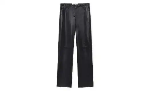 LOEWE Leather Pants Women's Black Moderate Straight Fit Pants