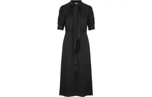 PRADA Short Sleeved Dresses Women's Black Ribbon Collar Moderate Mid Length