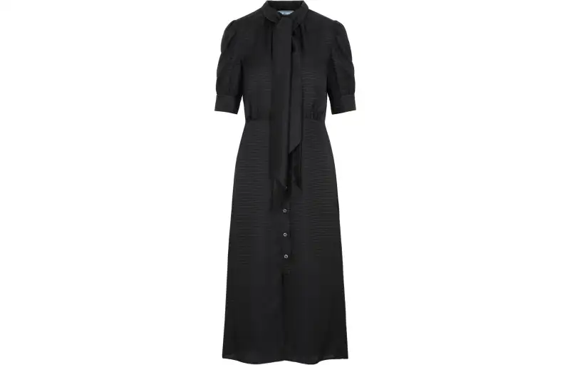 PRADA Short Sleeved Dresses Women's Black Ribbon Collar Moderate Mid Length