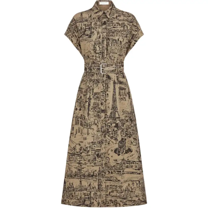 DIOR Mid Length Shirtdress Short Sleeved Dress Women's Beige