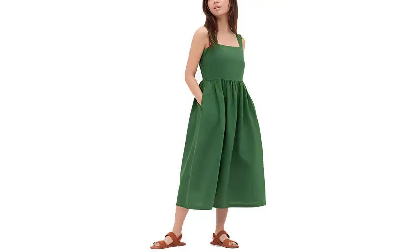 UNIQLO Sleeveless Dresses Women's Turquoise Square Collar Mid Length
