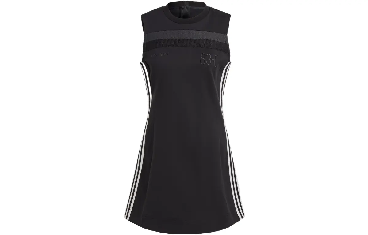 Adidas Originals Blue Version Sleeveless Dresses Women's Black Crew Neck Moderate Short A-line Skirt
