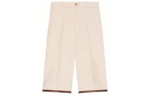 GUCCI Leather Trimmed Knee Length Shorts Beige