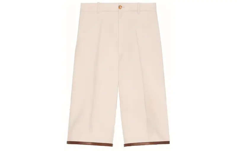 GUCCI Leather Trimmed Knee Length Shorts Beige