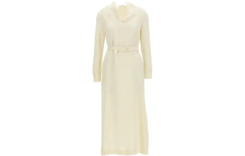 Loro Piana Long Sleeved Dresses Women's Ecru V Neck