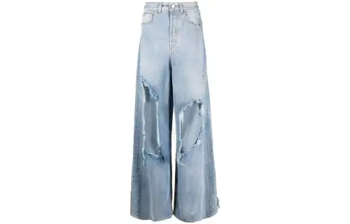Vetements Jeans Women's Light Blue Moderate Ripped Pants