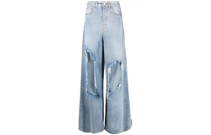 Vetements Jeans Women's Light Blue Moderate Ripped Pants