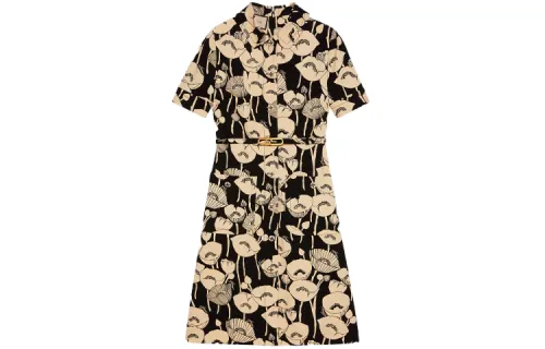 GUCCI Short Sleeved Dress Women's Khaki