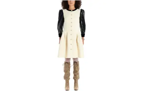 GUCCI Long Sleeved Dresses Women's Black/White Crew Neck Moderate