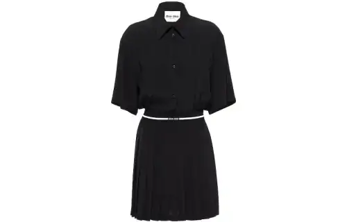 MIU MIU Short Sleeved Dresses Women's Black Shirt Collar Moderate Short