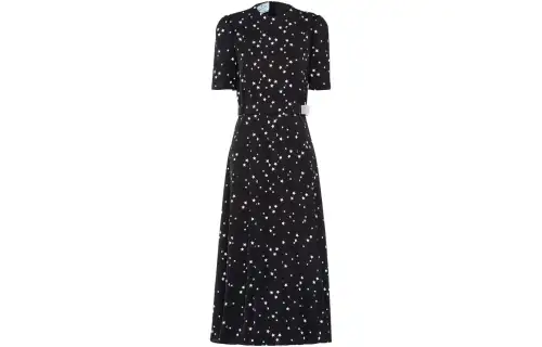 PRADA Short Sleeved Dresses Women's Black Crew Neck Moderate Mid Length
