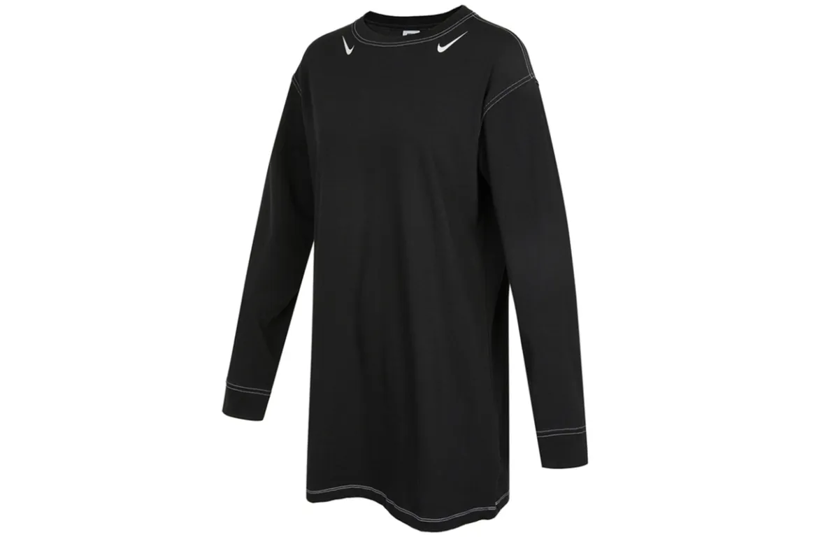 Nike Long-Sleeved Dresses Women's Black Crew Neck Moderate Short