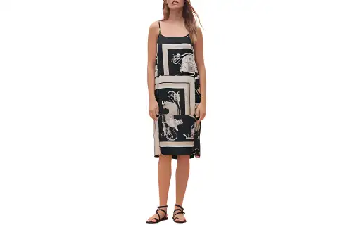 HERMES SS23 Sleeveless Dresses Women's Black Crew Neck Moderate Mid Length