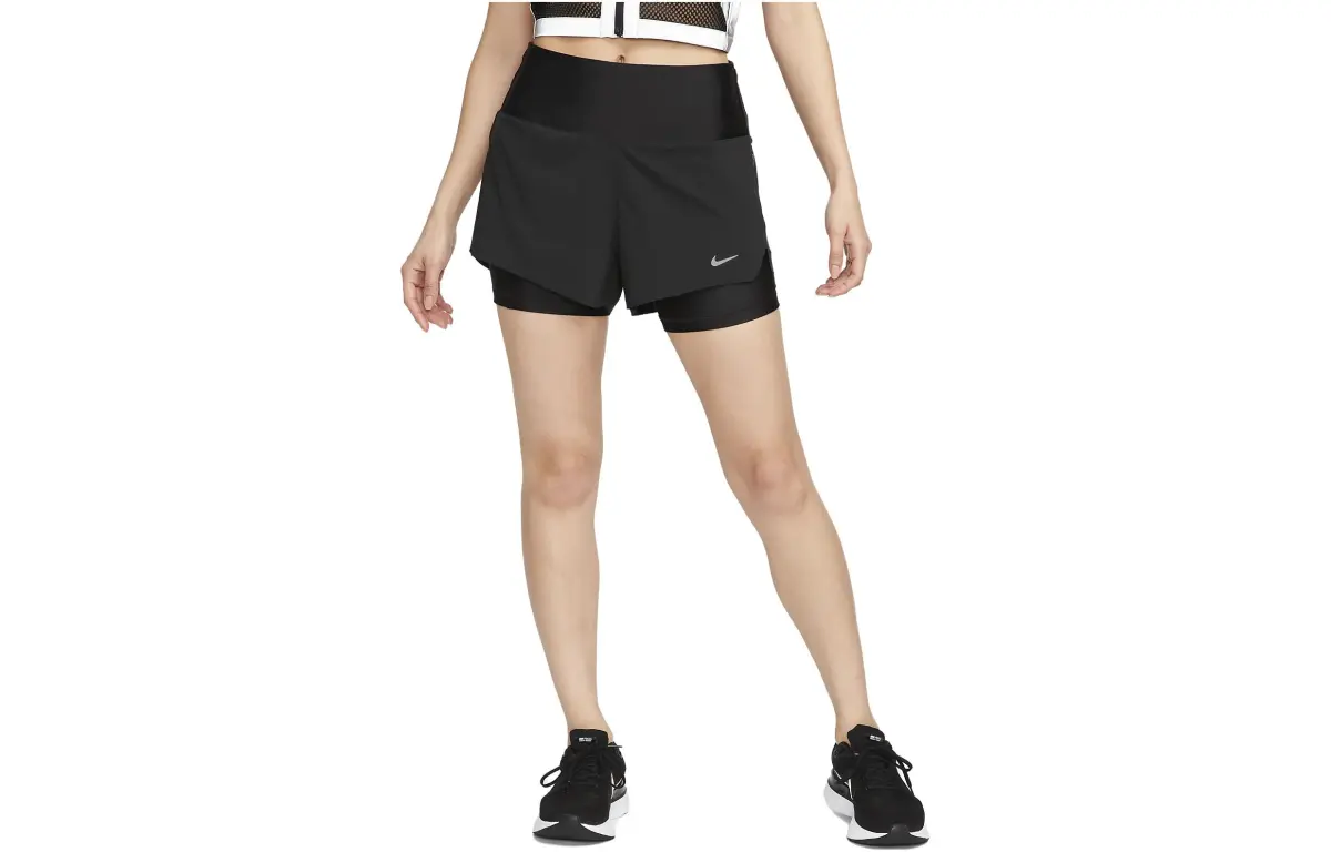 Nike Dri-FIT Swift Women's Mid-Rise 8cm Approx. 2-in-1 Running Shorts With Pockets Black